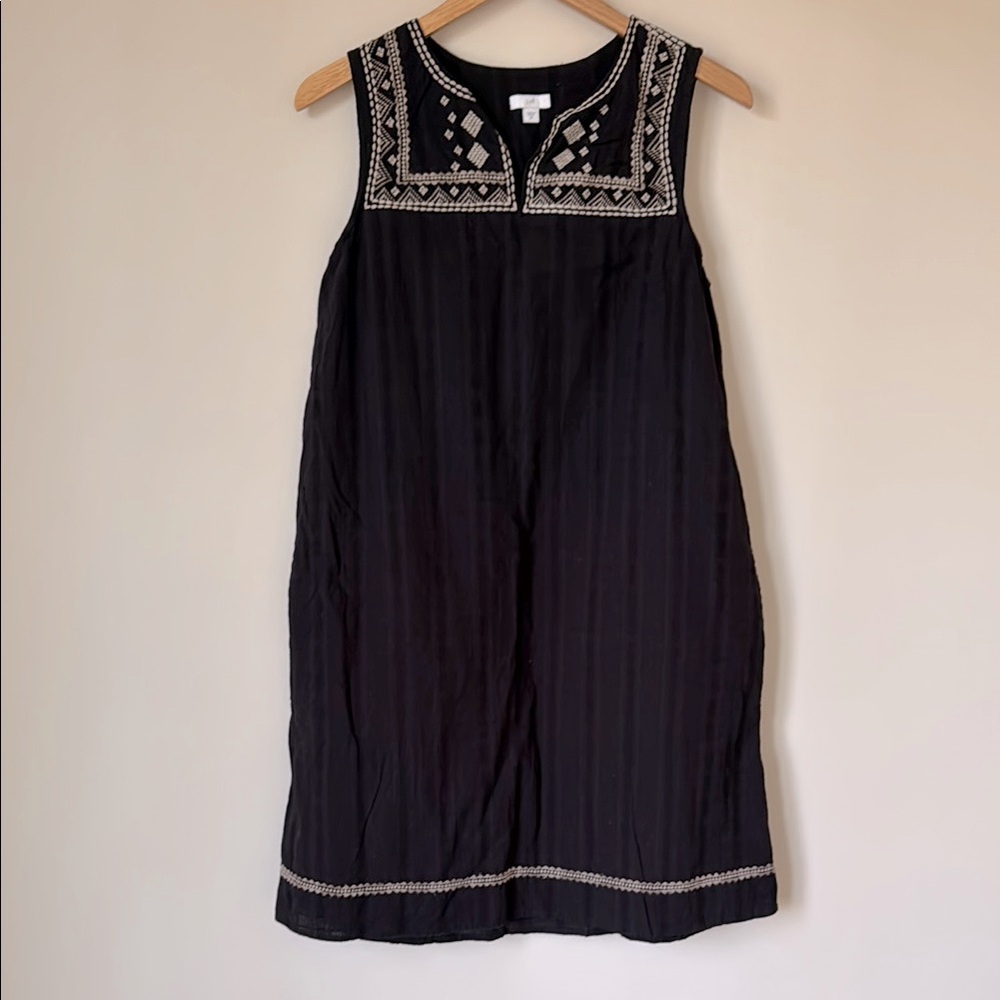 J. Jill | 100% Cotton Embroidered Sleeveless Dress in Black | Size XS